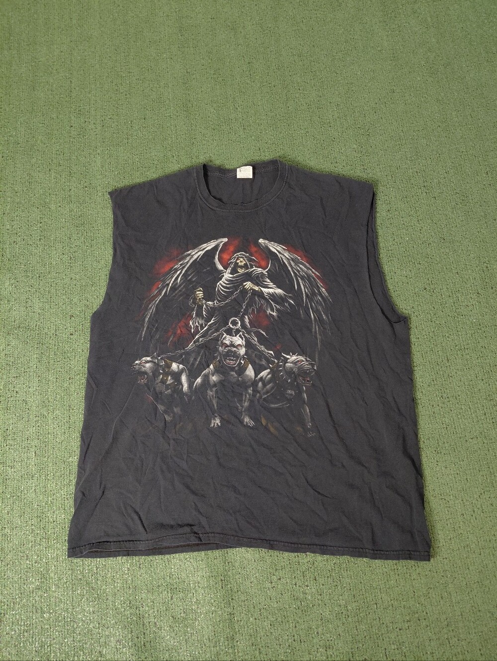Grim Reaper Devil Dogs Undead Goth Grungd Black Cutoff Sz XXL